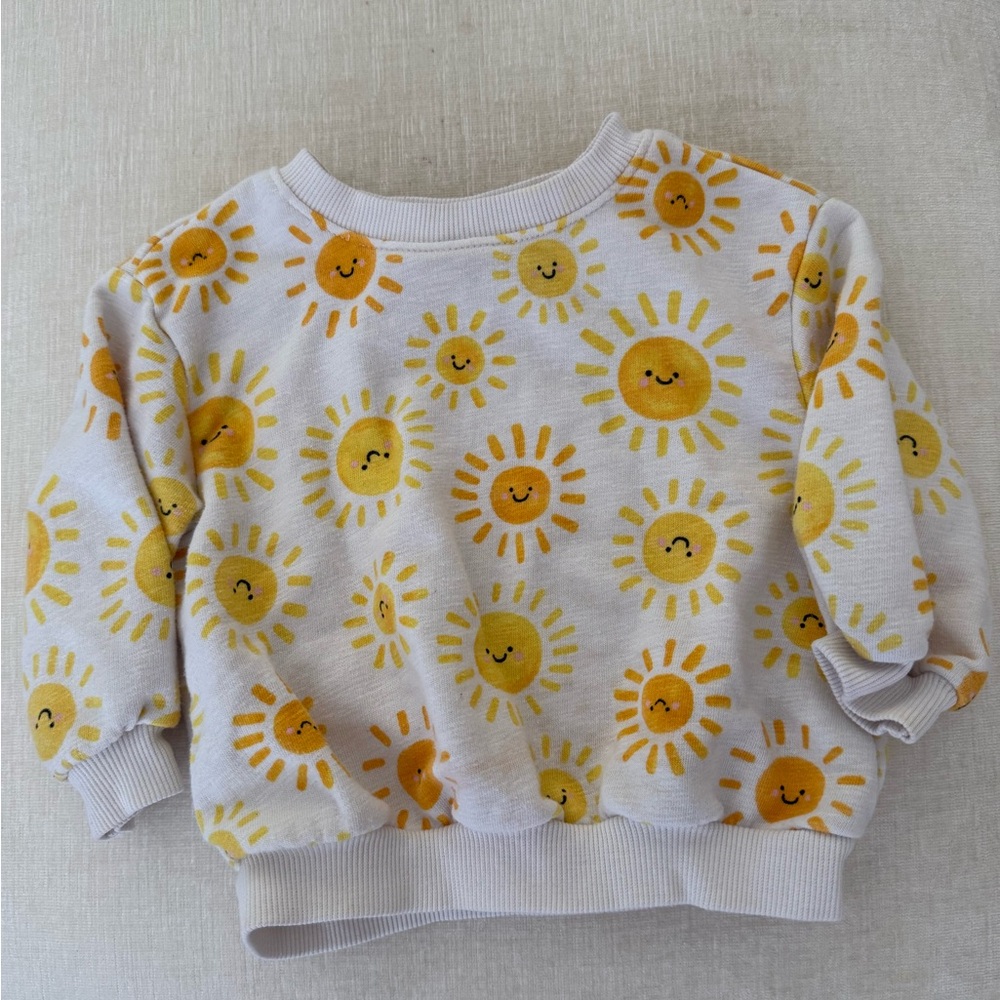 Old Navy White Sweatshirt with Yellow Sun Faces